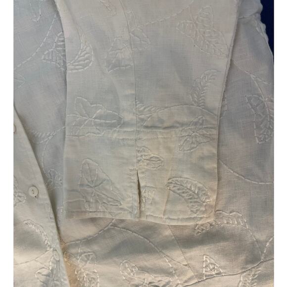 Jones New York Signature White Short Button Up Embroidered Blouse/Jacket Large - Picture 9 of 9
